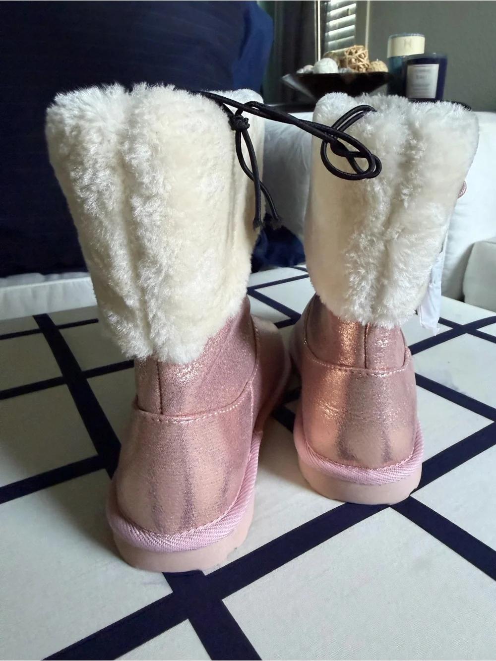 Pink Metallic Faux Fur Boots